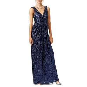 Badgley Mischka Size 6 Black Sequins Wedding Guest Cocktail Long Gown Dress